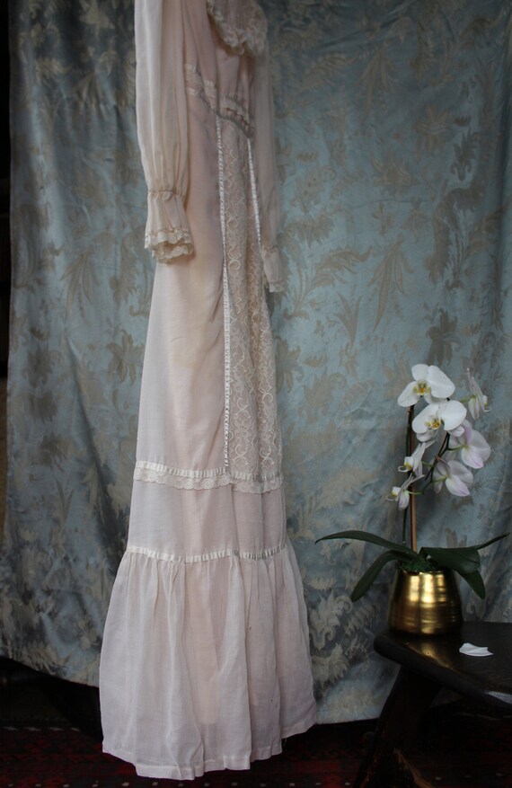 Beautiful 70s Fine Wool Lace Trimmed Maxi Dress