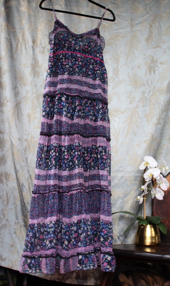 Boho Indian gauzy purple floral maxi summer dress