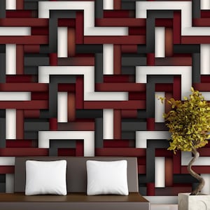 Carta da parati geometrica bordeaux senza soluzione di continuità - Luxe Home Decor