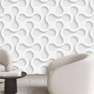 Modern Geometric White Wallpaper - 3D Effect
