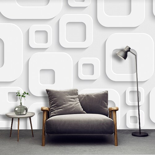 3D Wallpaper Volumetric White Squares Wallcovering Art Mural - Etsy 3D Wallpaper Volumetric White Squares Wallcovering Art Mural - Etsy