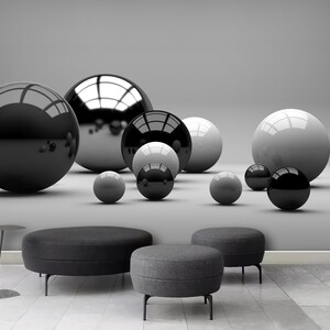 3D Wallpapers Shiny Metallic Balls of Different Sizes