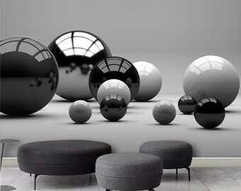 3D Wallpapers Shiny Metallic Balls of Different Sizes