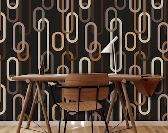 Vintage 70s Style Wallpaper – Brown & Beige Geometric Pattern – Removable Wall Decor