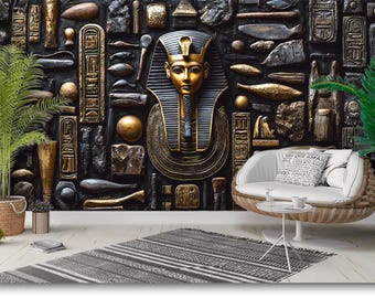 古代エジプトの壁画壁紙：剥がして貼るだけのファラオ博物館のアート