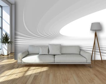 3D Wallpaper White Smooth Volume Lines