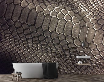 Wallpaper Gray Textured Snake Skin Wall Art Mural