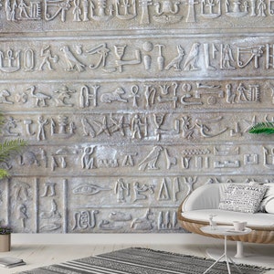 3D Wallpaper Egyptian Hieroglyphs on Stone Wall Peel and Stick