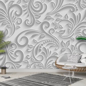 Removable Wallpaper, Peel an stick 3D Wallpaper, White Volumetric Gypsum Pattern