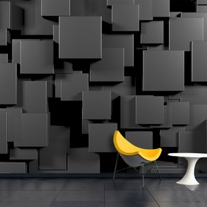 3D Wallpaper Gray Cubes Protruding from the Wall Art Mural
