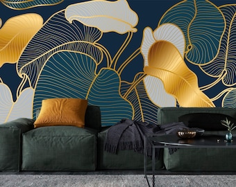 Big Leaves Wall Mural: Abstract 3D Design (Removable Peel & Stick)