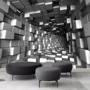 3D Wallpaper White Brick Tunnel