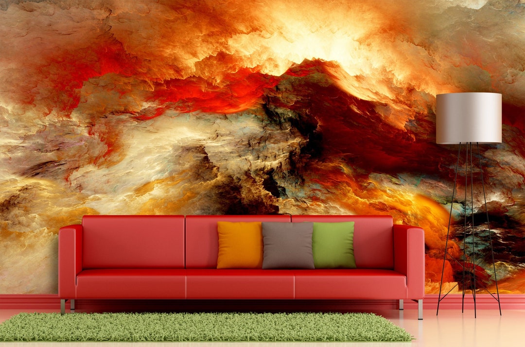 Fiery Abstraction Red Yellow Wall Mural Selfadhesive Etsy