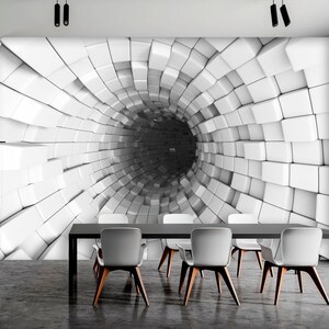 White Brick Tunnel Wallpaper: 3D Wall Art, Non-Woven Print