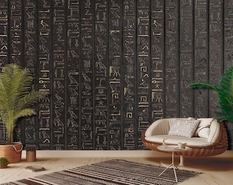 3D Wallpaper Authentic Egyptian Hieroglyphs on Dark Wall Art Mural Best Seller