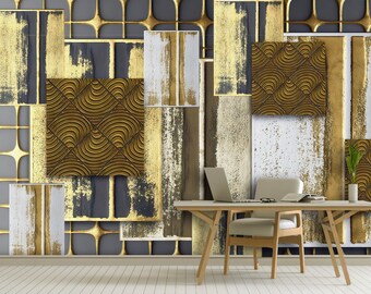 Textured Yellow and Gray Wallpaper - Modern Accent Wall Design