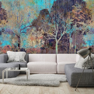 Pittura di carta da parati su tela Astratta Foresta blu