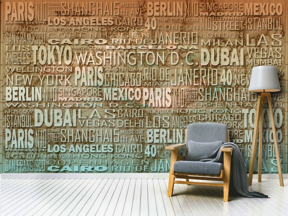 3D Wallpaper Words City Names Beige Wallcovering on Non-woven - Etsy Australia 3D Wallpaper Words City Names Beige Wallcovering on Non-woven - Etsy Australia