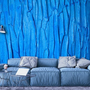 Carta da parati 3D Blu brillante Tratti ruvidi di vernice sul muro
