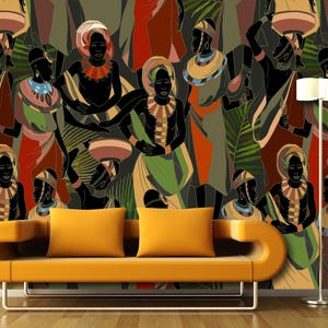 Carta da parati murale con donne africane: decorazione murale in vinile con abiti nazionali