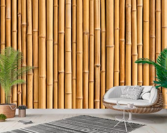 Wallpaper Background of Yellow Bamboo Wallcovering on non-woven basis Print Extra Large Wall Art Best Seller