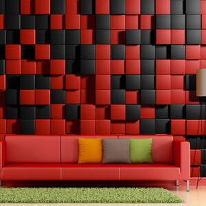 3D Mosaic Wallpaper: Black and Red Extra Large Wall Art image 1