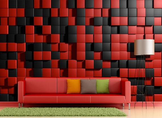 3D Mosaic Wallpaper: Black and Red Extra Large Wall Art