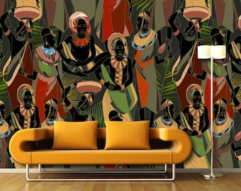 African Women Mural Wallpaper: National Clothes Vinyl Wall Decor