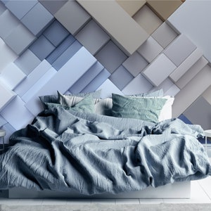 3D Wallpaper Volumetric Pattern Geometric Shapes Blue Wallcovering Art Mural