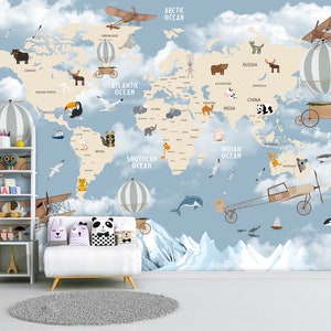 Wallpaper Childrens World Blue Map