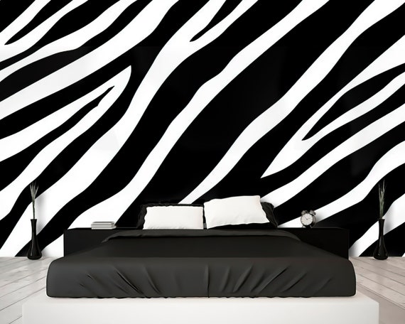 Wallpaper Art Black and White Zebra Wallcovering on Non-woven - Etsy