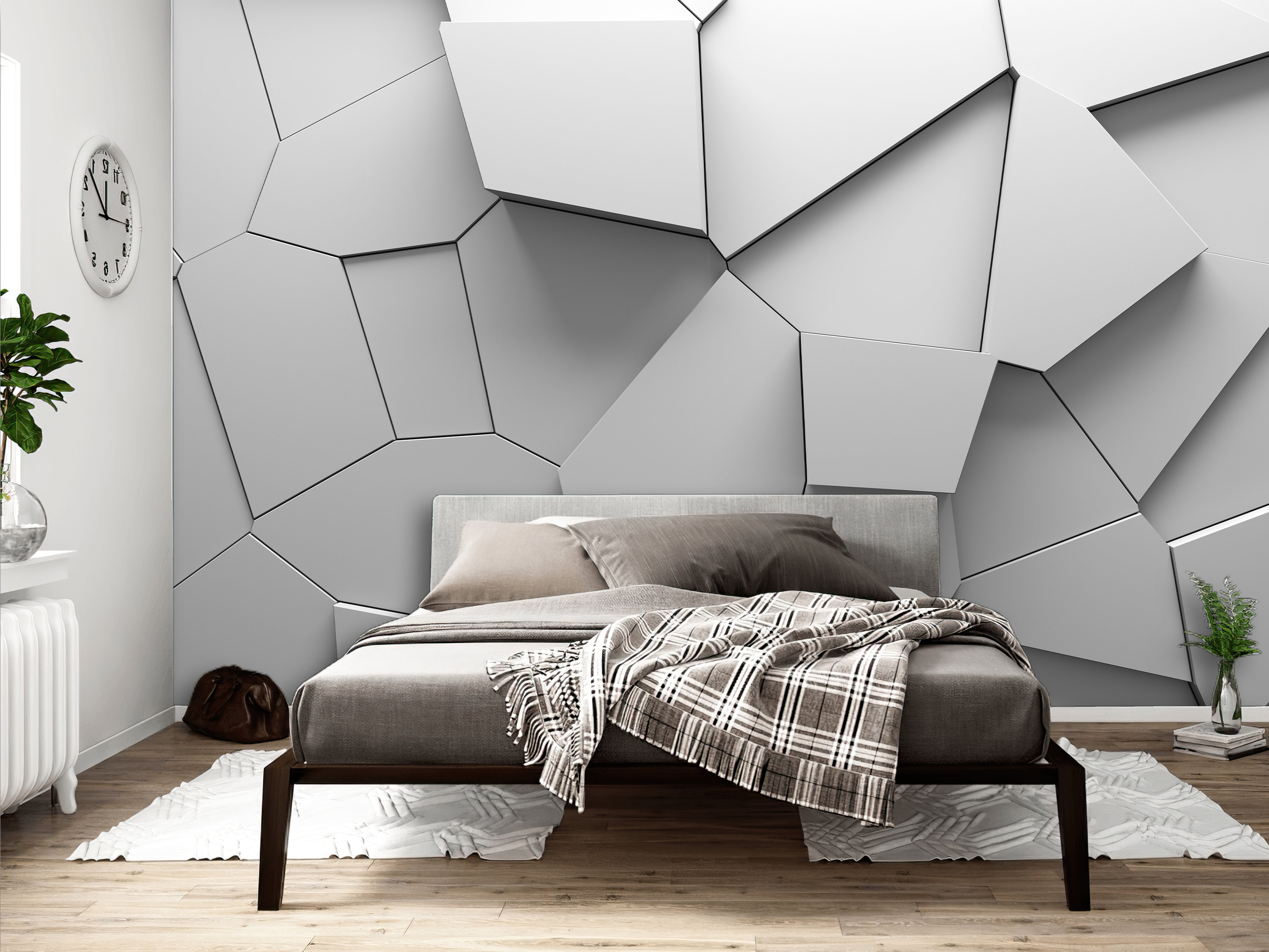 3D Wallpaper White Volumetric Polyhedrons Wall Art Mural - Etsy
