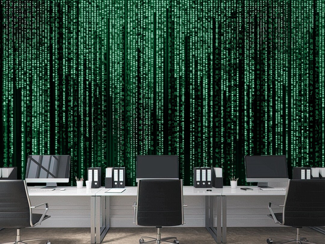 Green Matrix Code Wallpaper Mural: Tech Office Decor - Etsy