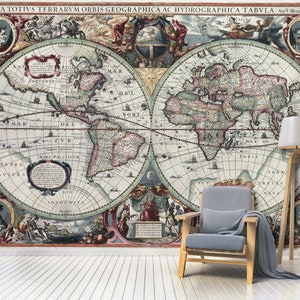 Tapete Vintage Weltkarte Wandbedeckung auf VliesBasis Print Extra Große Wand Kunst Geschenk Poster