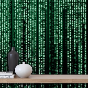 Green Matrix Code Wallpaper Mural: Tech Office Decor