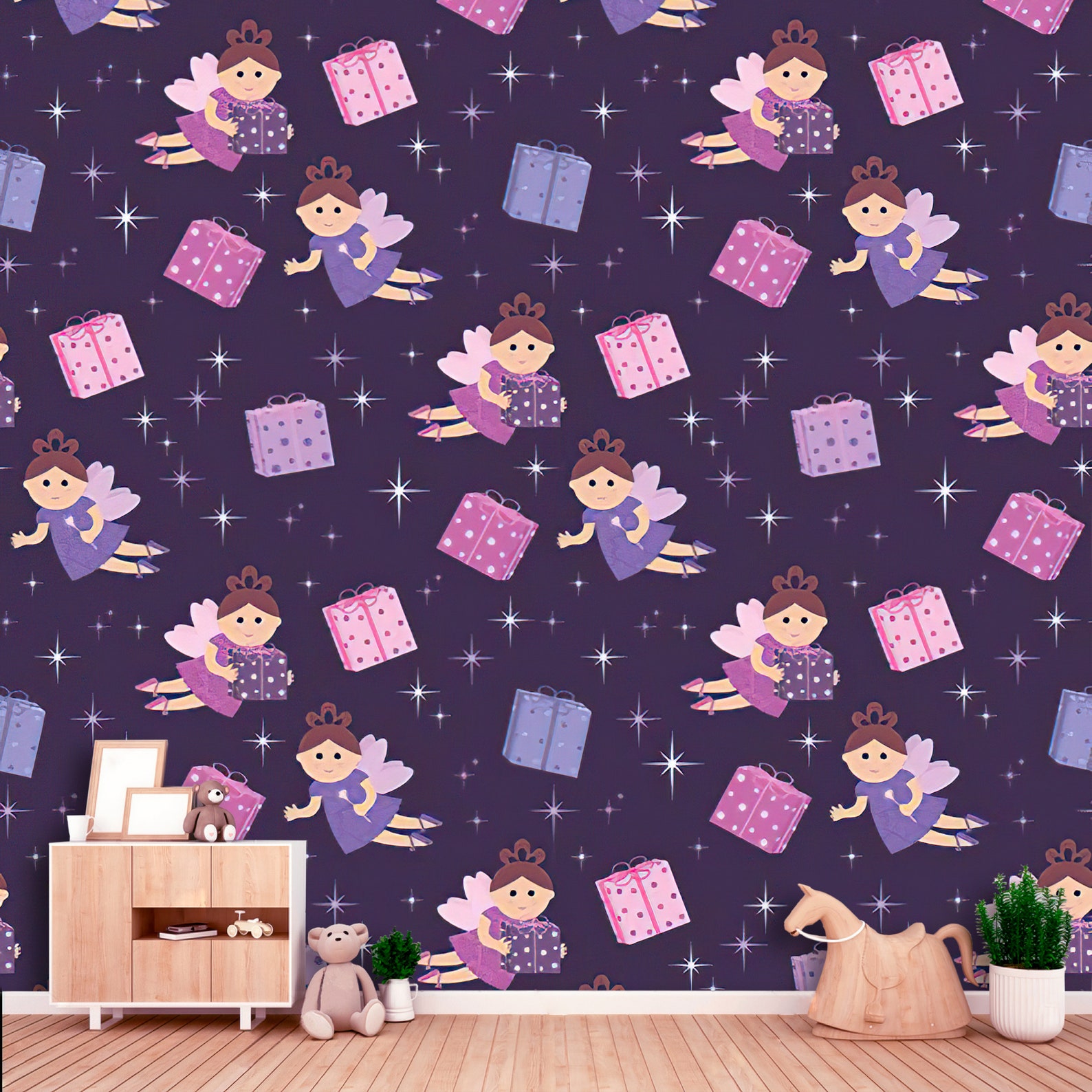 Wallpaper in the Children's Room Purple Gifts From Fairies Etsy