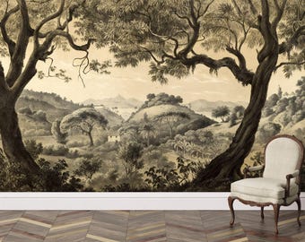 Rustic Charm: Vintage Countryside Landscape Removable Wallpaper