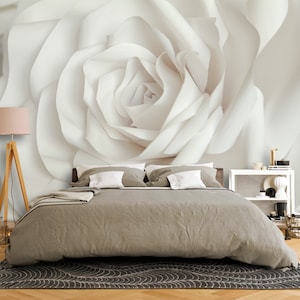 3D Wallpaper Rose White Pink Wall Art Mural Wallcovering on non-woven basis