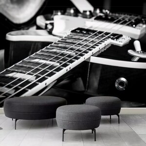 Guitar Wallpaper: Black and White Wall Art on Non-Woven Print