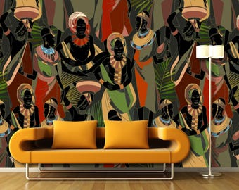 African Women Mural Wallpaper: National Clothes Vinyl Wall Decor Best Seller