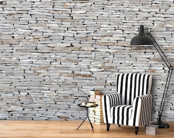 Stone Texture Wallpaper | Stacked Rock Wall Mural (Peel & Stick)