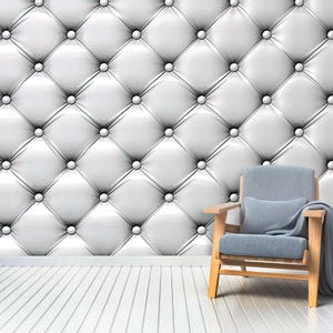 3D White Leather Upholstery Wallpaper: Non-Woven Print Wall Art image 1