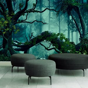Wallpaper Fairy Forest Green Haze Wallcovering on non-woven basis Print Extra Large Wall Art Mural