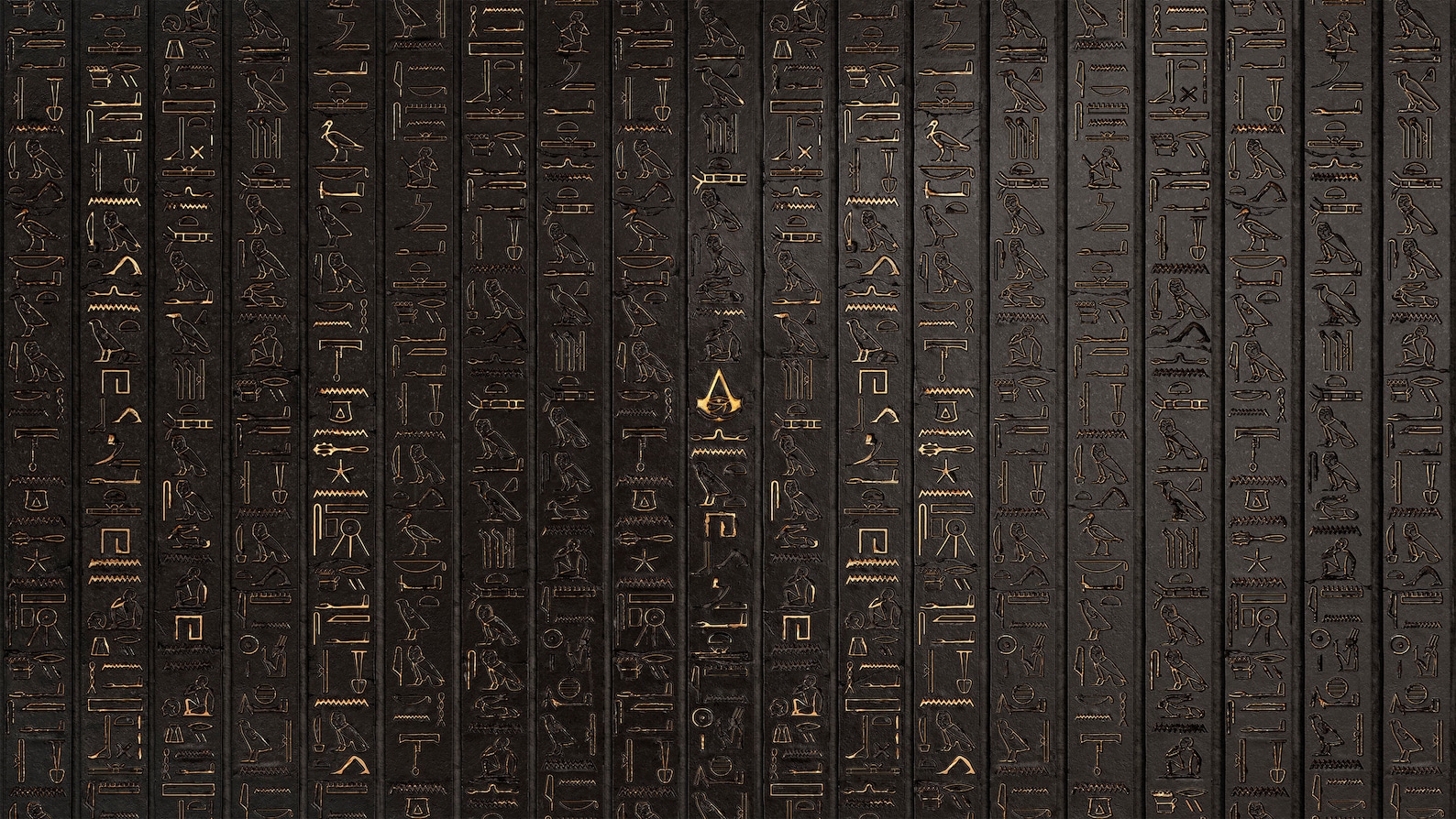 3D Wallpaper Egyptian Hieroglyphs Yellow on Dark Stone Wall | Etsy