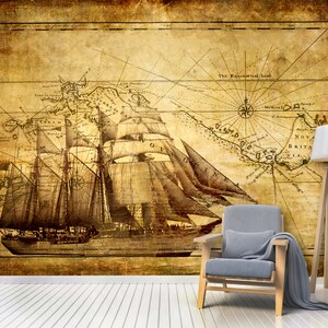 Fondo de pantalla Vintage Sailboat World Map