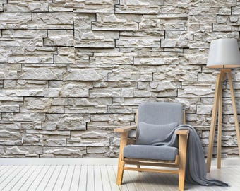 Rustic Stone Accent Wall Decal - Removable Gray Brick Wallpaper