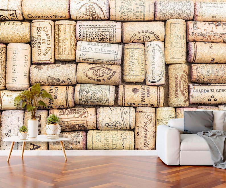Wine corks wall, Pell and Stick wallpaper, Wall art image 1