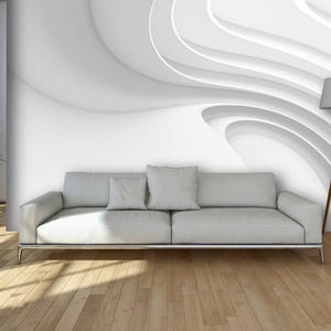 Papel pintado 3D de líneas volumétricas de yeso blanco