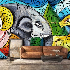 Funky Removable Street Art Wallpaper - Modern Graffiti Design