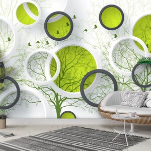 Tree Rings Collage Collage Flock of Birds, Trees, Rings, Abstract Wallpaper, Peel and ...